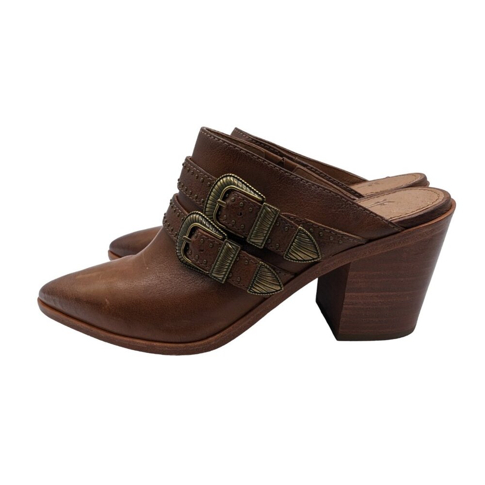 Frye Flynn Women's Belted Pointed Toe Brown Leather Mule Size 6.5M - Picture 4 of 12